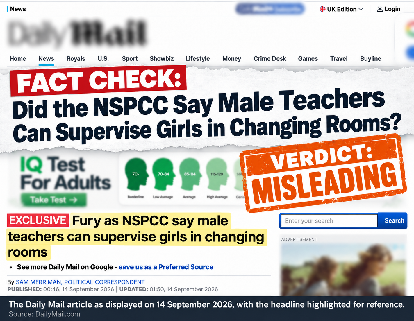 FACT CHECK: Did the NSPCC Say Male Teachers Can Supervise Girls in Changing Rooms?